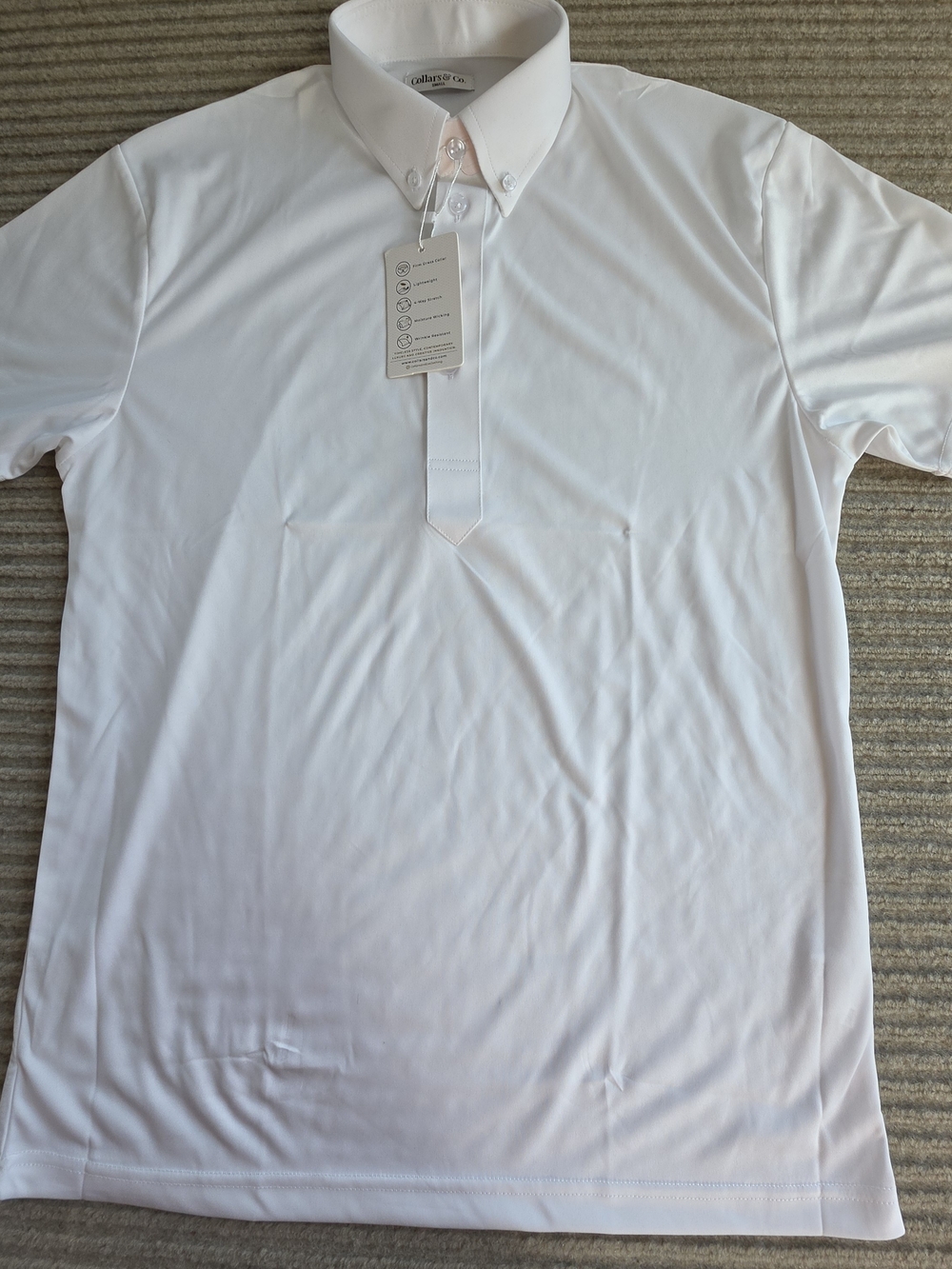 Collars & Co Performance Button Down Collar Polo Shirt White Men's Small NWT
